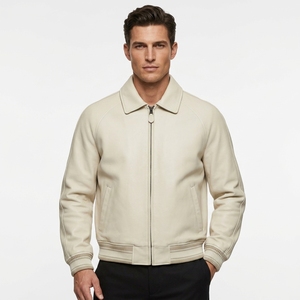 Giacca Aviatore <span class=keywords><strong>in</strong></span> Vera Pelle <span class=keywords><strong>di</strong></span> Agnello per Uomo, Personalizzabile con Logo Ricamato, Giacca Bomber Streetwear OEM all'Ingrosso - Product Image 1