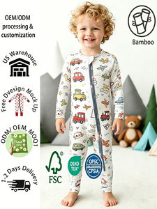 Combinaison Bébé en Fibre de Bambou Style Oriental Unique avec Fermeture Éclair Bidirectionnelle pour Faciliter le Changement de Couche, Pyjama pour <span class=keywords><strong>Nourrisson</strong></span> avec Manchettes et Pieds Rabattables - Product Image 1