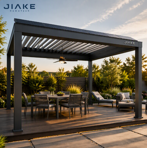 Pergola en alliage d'aluminium Jiake avec ventilateur solaire et toit à lames motorisées, écologique, durable, pour une économie d'énergie dans la cour - Product Image 1
