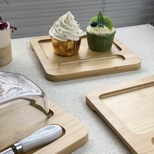 Mantequillera de madera con tapa de cristal, cuadrada, color madera natural, para fiestas, hoteles, café, té - Product Image 2