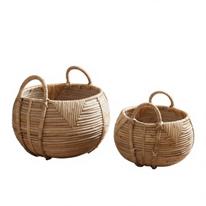 <b>Cheap</b> Rate Handwoven Rattan <b>Basket</b> Round Woven Storage Bin with Handles Natural Home Organizer - Product Image 1