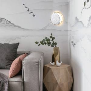Lámpara de Pared LED Posmoderna para Pasillo, Mármol Natural en Forma de Luna, Cobre, para Hoteles, Iluminación Personalizada para Sala de Estar/Dormitorio - Product Image 1