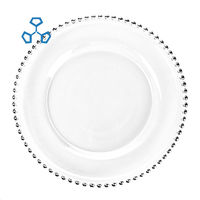Assiettes de présentation de luxe en verre transparent perlé, lot de 8, 10 et 13 pouces, coloris argent et or, vente en gros