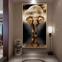 Peinture murale moderne de luxe avec cadre doré, motif éléphant, en porcelaine et cristal, pour salon
