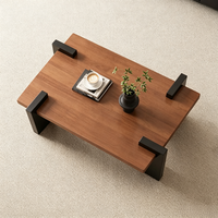 Table basse moderne en bois massif Tenghang avec pieds en métal pour salon, mobilier minimaliste pour la maison