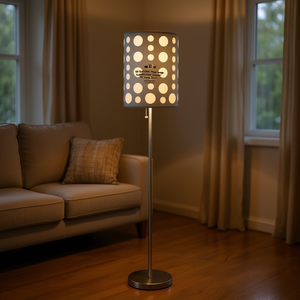 Retro <b>Floor</b> <b>Lamp</b> 62 Inch <b>Grey</b> White Cylindrical Shade LED Light Source for Home Decor - Product Image 2