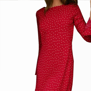 เดรสสั้นลำลองคุณภาพสูงสำหรับฤดูใบไม้ผลิและฤดูร้อน ดีไซน์หรูหรา สีแดง แขนสั้น คอเหลี่ยม สวมใส่สบายในชีวิตประจำวัน - Product Image 4