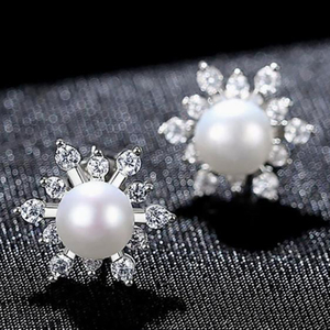 Pendientes de Perlas de Agua Dulce de Plata S925 con Halo de Diamantes CZ en Forma de Copo de Nieve, Joyería Elegante, Regalo para Mujeres y Niñas - Product Image 4