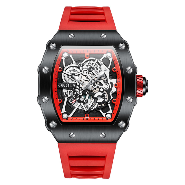 Luxury Top Brand ONOLA 3827 Tonneau Skeleton Watches Men Wrist Sports Creative Men Quartz Wristwatches