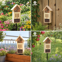 Maison à abeilles rustique en bois avec tubes en bambou, hôtel à insectes en bois de pin naturel pour décoration de jardin suspendue en extérieur