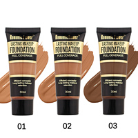 Vente en gros de fond de teint liquide pour le visage, personnalisé, 3 couleurs, couvrance totale, imperméable, mat, longue tenue, pour peaux foncées