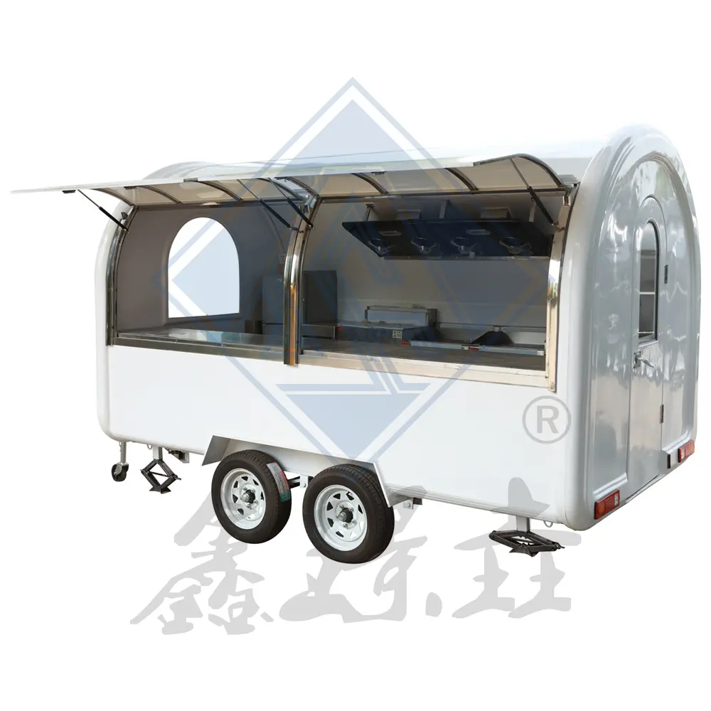Four wheel entrepreneurial dining car mobile snacks fast food cart barbecue glass steel art night market food cart