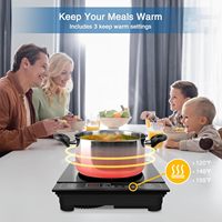 Cuisinière à induction en céramique multifonction 1000W-2000W, 9 niveaux, 12 températures réglables, minuterie 3 heures, verrouillage de sécurité, portable