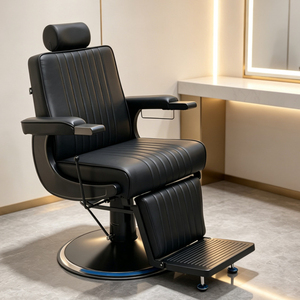 Fauteuil de Barbier Inclinable Personnalisable avec Rotation à 360 Degrés, Chaise de Coiffure pour Hommes, Mobilier de Salon Noir pour Barbier - Product Image 2