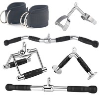 Kit d'accessoires pour machine à câble de gym avec barre de tirage latéral, corde triceps, poignée en V, sangles de cheville et mousquetons pour entraînement à domicile