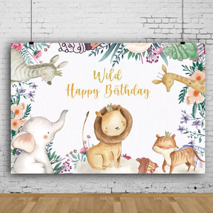 Sfondo della festa di compleanno dei <span class=keywords><strong>bambini</strong></span> della foresta del leone sfondo tema della giungla - Product Image 3