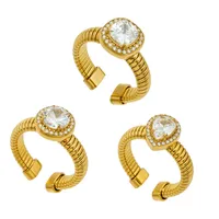 Anillos de Moda de Acero Inoxidable con Incrustaciones de Halo de Circonitas Cúbicas Transparentes en Tono Dorado, Joyería para Dedos Apilable en Espiral para Uso Diario de Mujeres