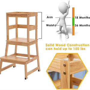 Escabeau de cuisine en <span class=keywords><strong>bois</strong></span> d'inspiration Montessori tour d'apprentissage à hauteur réglable pour enfants aide-bébé pliable et produit ottoman - Product Image 4