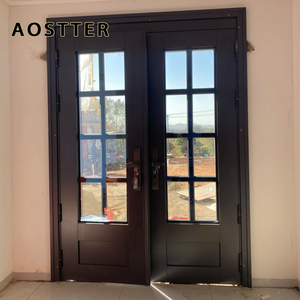 <span class=keywords><strong>Porte</strong></span> à battant en aluminium AOSTTER robuste, finition chêne foncé, motif grain <span class=keywords><strong>de</strong></span> <span class=keywords><strong>bois</strong></span>, grille classique, pour <span class=keywords><strong>entrée</strong></span> principale <span class=keywords><strong>de</strong></span> cabane rustique extérieure - Product Image 2