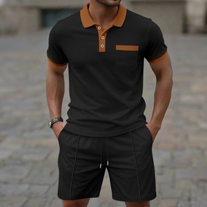 Nouvel Ensemble Deux Pièces Été 2025 <span class=keywords><strong>Homme</strong></span>: <span class=keywords><strong>Polo</strong></span> Gaufré à Manches Courtes, Blocs <span class=keywords><strong>de</strong></span> Couleurs et Poches, avec Short Uni - Product Image 4