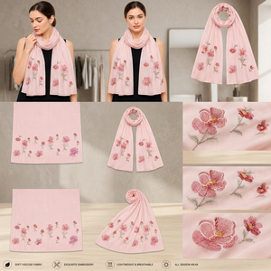 Pañuelo de Algodón Bordado con Flores Rosas, Ligero, Transpirable y Suave para Mujer, Ideal para Uso Diario en Primavera - Product Image 3