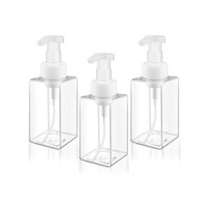 Bouteille distributrice carrée en PETG rose de 450 ml avec pompe à mousse pour savon liquide - Product Image 1