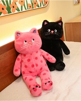 Coussin décoratif en peluche unisexe en coton super doux, motif chat à pois multicolore de dessin animé, simulation anime, pour la décoration intérieure, Saint-Valentin