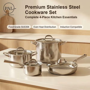 Set di Pentole e Padelle in Acciaio Inox Ecologico con Coperchio in Vetro, Design Europeo Compatibile con Induzione per Uso Domestico e Ristorante - Product Image 1