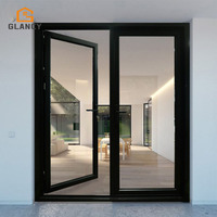 Puertas Francesas Interiores/Exteriores Dobles Personalizadas con Rotura de Puente Térmico, Aleación de Aluminio, Vidrio Negro, Certificación CE, Resistentes al Fuego, Garantía de 5 Años
