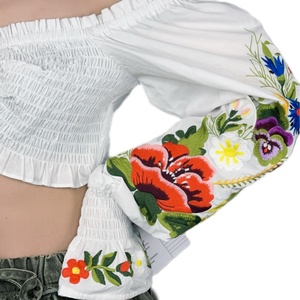 OEM - Nouveau haut court sexy à manches longues et épaules dénudées pour femmes, broderie personnalisée - Product Image 5