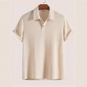 Chemise décontractée à manches courtes pour homme, en maille matelassée à revers, anti-boulochage, style européen et américain, pour l'exportation transfrontalière - Product Image 2