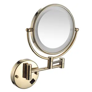 Золотистое красивое круглое косметическое зеркало для ванной со светодиодной подсветкой