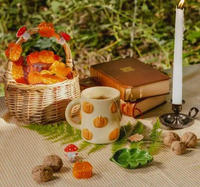 Mug à café en céramique personnalisé fait main, gaufré, motif citrouille, cadeau de Noël, tasse en porcelaine peinte à la main