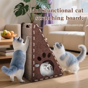 Station pour chat 3 en 1 - Grattoir en feutre triangulaire avec rampe verticale, centre de divertissement pour plusieurs chats (60x40x30cm) pour jouer et se reposer - Product Image 6