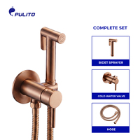 Pulito Ensemble de pulvérisation pour bidet et shattaf en laiton brossé or rose, pour l'hygiène personnelle, kit de douche WC portatif pour salle de bain