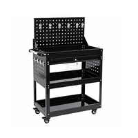 Chariot à outils 3 niveaux OEM ODM avec panneau perforé latéral et roulettes pour atelier, garage, atelier de réparation automobile, chariot à outils en acier à 3 couches