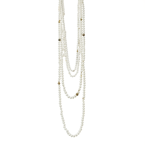 Pearl <b>Necklace</b> 316L Stainless Steel PVD Gold Plating Sustainable Resistant <b>Long</b> Multi Strand White Beads Jewelry - Product Image 2