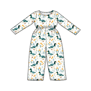 Précommande Printemps Automne Combinaisons Décontractées en Spandex/Coton pour Petites Filles Motif Canards Mallards, Vêtements Enfants Assortis pour Sœurs, Vente en Gros - Product Image 3