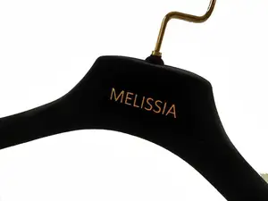 Luxury Premium Black Velvet Plastic Coat Hanger With Crossbar Durable Hanger With Customized Logo For Display