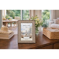 Cadre photo en bois Beltrami 4x6, laiton plaqué argent, motif marguerites dorées, résistant au ternissement, vertical, fabriqué en Italie