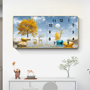 Décoration Moderne pour Restaurant Peinture Animale de Cerf Peinture sur Porcelaine de Cristal Horloge Murale Cadre d'Art Peinture Murale - Product Image 3