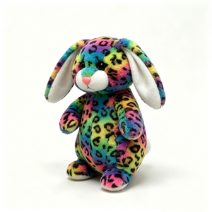 Peluche de conejo personalizado con estampado de leopardo arcoíris, conejo de peluche con estampado de leopardo colorido, peluche de conejo multicolor - Product Image 1