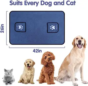 クイックドライグルーミングマイクロファイバー吸収タオルペット犬猫入浴バスローブポケット付きペットタオル