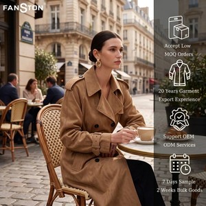Manteau long vintage <span class=keywords><strong>à</strong></span> double boutonnage pour femme, effet daim kaki, épais, automne, best-seller transfrontalier Europe-Amérique - Product Image 2