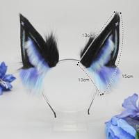 E0077 Bandeau réaliste à oreilles de loup Bandeau à oreilles d'animal en peluche Serre-tête à oreilles de renard bleu Aurora fait à la main Accessoire Cosplay