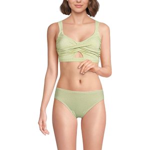 Top de bikini con diseño retorcido y detalles calados para mujer, conjunto de dos piezas con estampado de guinga verde, traje de baño elástico de spandex y nailon - Product Image 1