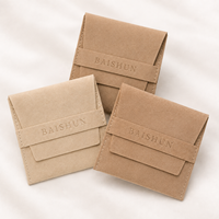 Pochette enveloppe pliable réglable en microfibre camel kaki clair, personnalisable OEM, avec fermeture à rabat, logo personnalisé, vente en gros, pour bijoux et voyages