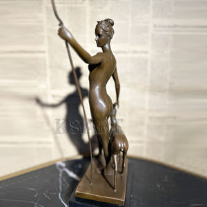 Sculpture en bronze de style européen, art, déesse de la chasse Arthémis et cerf, style rétro, jardin extérieur - Product Image 6