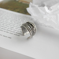 Bague en argent sterling 925 pour femmes, style rétro, coupe vent froid, multi-couches, ouverture, bijoux à la mode, personnalité, tide