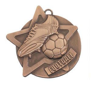 Medaglia Sportiva di Calcio Personalizzata a Cinque Stelle in Lega di Zinco Pressofusa 3D con Placcatura in Bronzo Antico e Smalto Traforato - Product Image 3